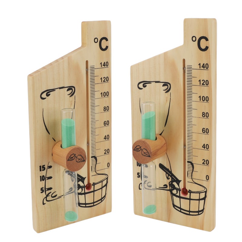 Sauna Thermometer Hourglass 15 Minute Sand Timer Golden Wood 0 to 140 Celsius Degree Temperature Gauge Wall Mount Sauna Accessory - Image 4