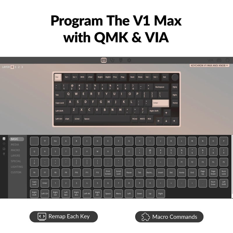 Keychron V1 Max 75% RGB Custom Mechanical Keyboard, 2.4Ghz/Bluetooth 5.1/Wired QMK/VIA Programmable Macro, Hot-Swappable Gateron Jupiter Banana Switch Gasket Mount for Mac Windows - Image 2