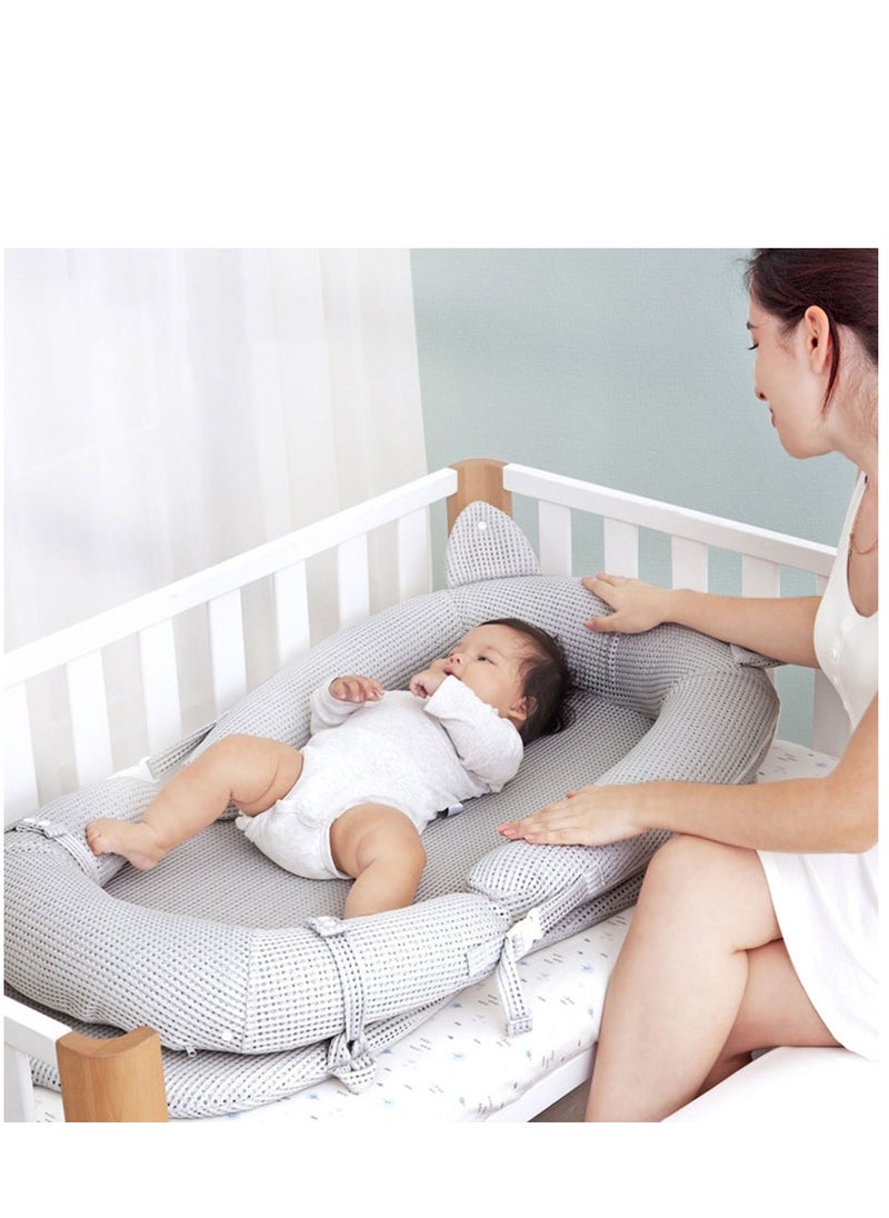 Arabest - Baby Lounger, Baby Nest, Ultra Soft, Along with Anit-Reflux Pillow, Hanging Toys, Baby Bed, Portable & Foldable Nest, Soft & Breathable Mesh Surface, (0-2) Years) (Grey) - Image 1