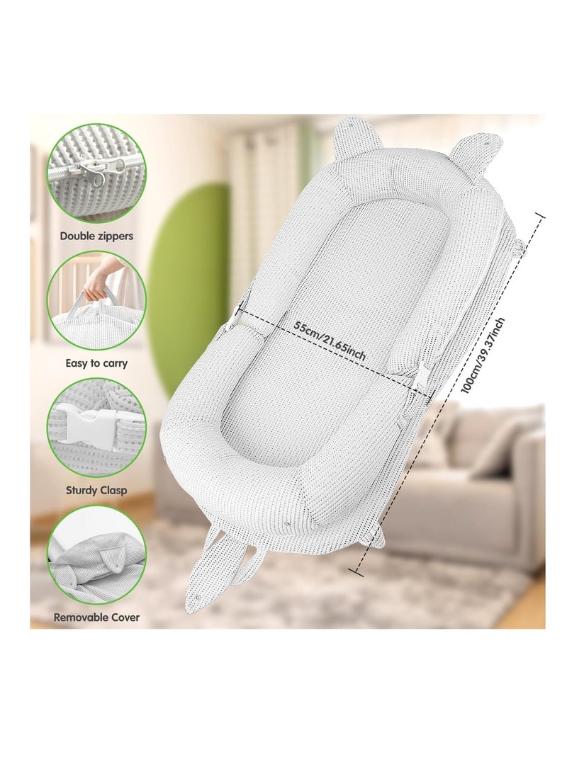 Arabest - Baby Lounger, Baby Nest, Ultra Soft, Along with Anit-Reflux Pillow, Hanging Toys, Baby Bed, Portable & Foldable Nest, Soft & Breathable Mesh Surface, (0-2) Years) (Grey) - Image 1