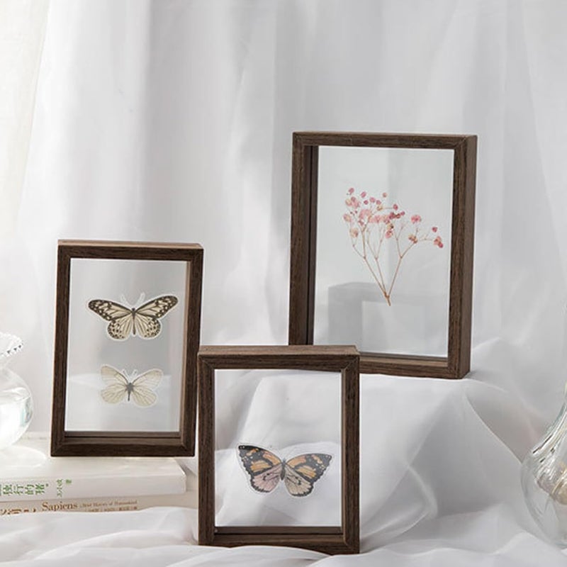 Veemoon Wooden Double-sided Glass Picture Frame 8 Inch Photo Holder Tabletop Display for Home Office Dried Flower Showcase - Image 4