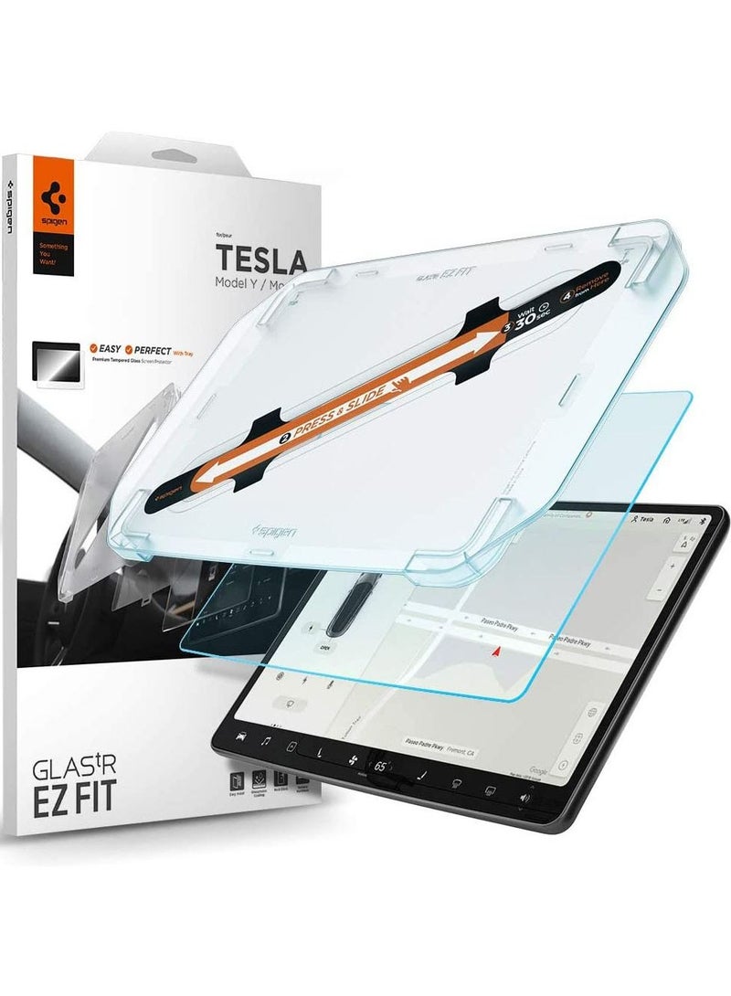 Spigen Tempered Glass Screen Protector [GLAStR EZ FIT] designed for Tesla Model 3 (2023-2017) and Model Y (2024-2020) Dashboard Touchscreen - Matte/Anti Glare/Anti Finger Print - Image 1