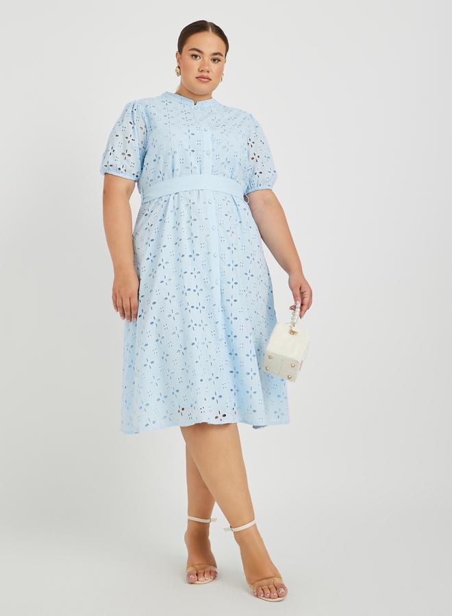 Styli Plus Size Broderie Anglaise Shirt Midi Dress - Image 1