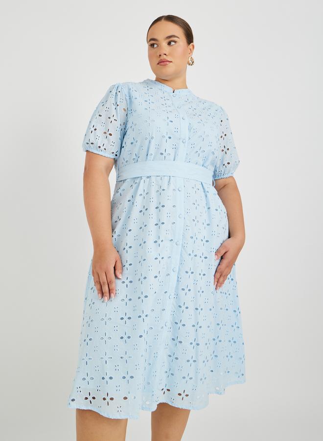 Styli Plus Size Broderie Anglaise Shirt Midi Dress - Image 3
