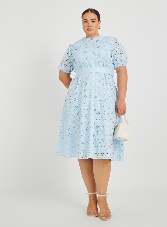 Styli Plus Size Broderie Anglaise Shirt Midi Dress - Image 2