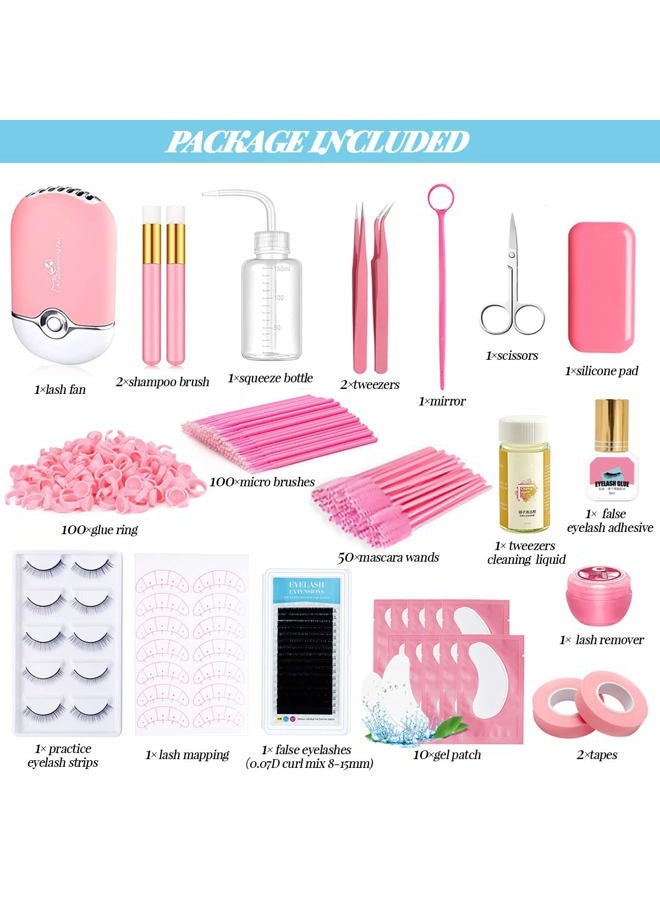QUKLOGEN Lash Extension Kit Professional USB Eyelash Fan Individual 0.07D Curl Mix 8-15mm Extra Strong Glue Lash Glue Remover Eye Patch Silicone Pad Tapes,Perfect Tool for Beginner - Image 2