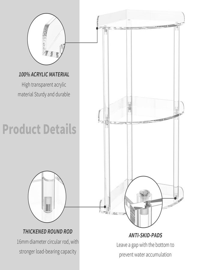 Sezanrpt رف زاوية للحمام من سيزانربت بثلاثة أرفف، مقاس 7×7×15.7 بوصة، رف زاوية أكريليك شفاف للحمام، منظم تخزين شفاف لمستحضرات التجميل وأدوات النظافة الشخصية - Image 5
