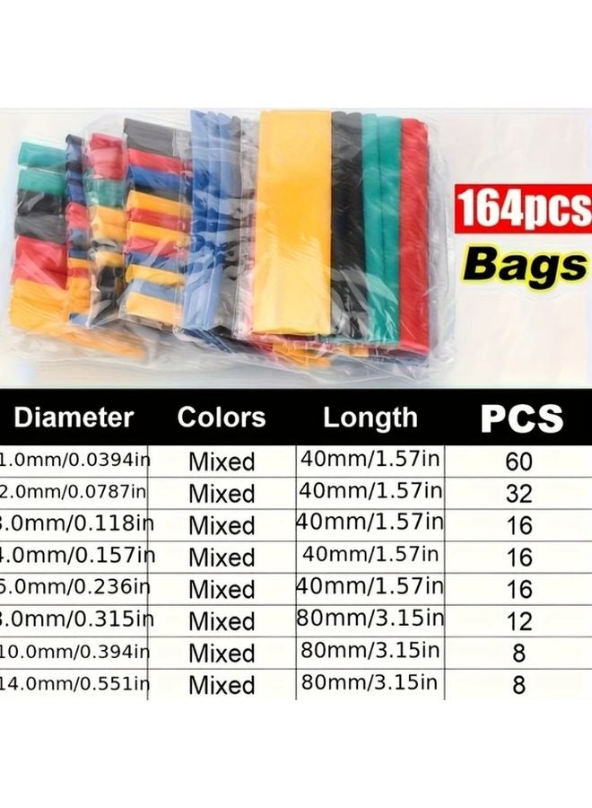 164 Pcs Random Color Heat Shrink Tubing Electrical Cable Connector Insulation Protective Sleeve - Image 3