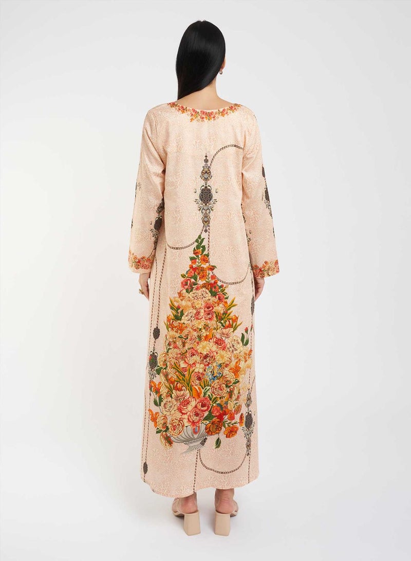 كشخة جلابية مطبوعة بالزهور مع تطريز حجري - Image 3