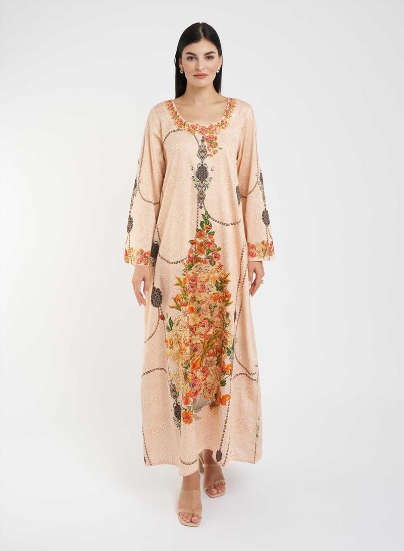 كشخة جلابية مطبوعة بالزهور مع تطريز حجري - Image 1