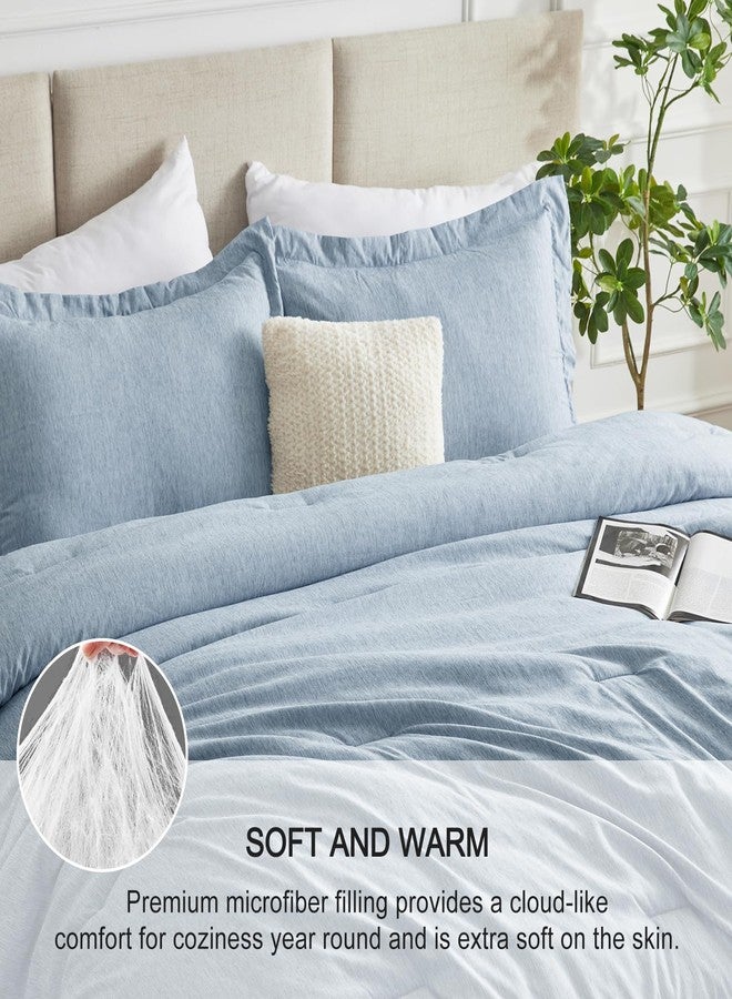 CozyLux King Size Comforter Set - 3 Pieces Blue Soft Luxury Cationic Dyeing Bedding Comforter for All Season, Breathable Lightweight Fluffy Bed Set with 1 Comforter and 2 Pillow Shams - Image 3