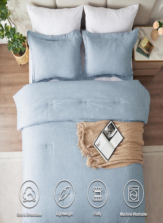 CozyLux King Size Comforter Set - 3 Pieces Blue Soft Luxury Cationic Dyeing Bedding Comforter for All Season, Breathable Lightweight Fluffy Bed Set with 1 Comforter and 2 Pillow Shams - Image 2