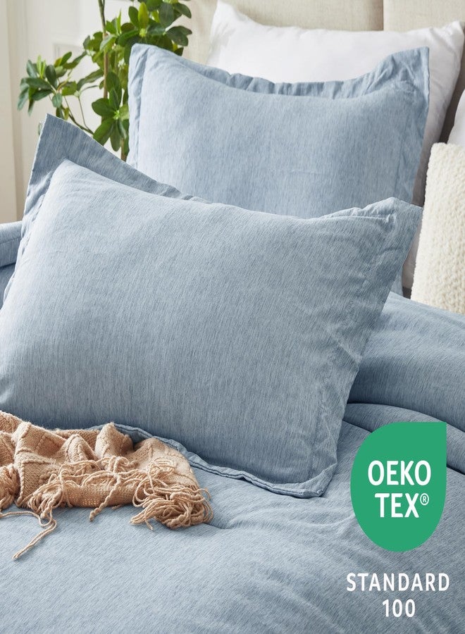 CozyLux King Size Comforter Set - 3 Pieces Blue Soft Luxury Cationic Dyeing Bedding Comforter for All Season, Breathable Lightweight Fluffy Bed Set with 1 Comforter and 2 Pillow Shams - Image 5