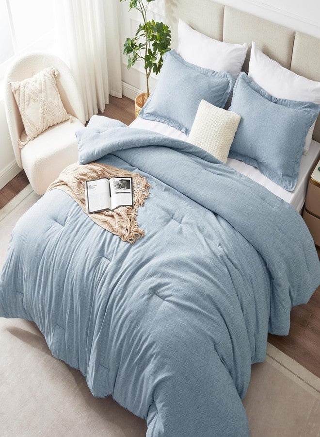 CozyLux King Size Comforter Set - 3 Pieces Blue Soft Luxury Cationic Dyeing Bedding Comforter for All Season, Breathable Lightweight Fluffy Bed Set with 1 Comforter and 2 Pillow Shams - Image 1