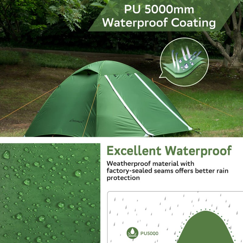 Clostnature 2-Man Tent for Backpacking, 2 Person Waterproof Camping Dome Tents, Lightweight Adults, Man's Outdoor, Hiking, Mountaineering Compact Tent, Easy Set Up Summer Green - Image 2