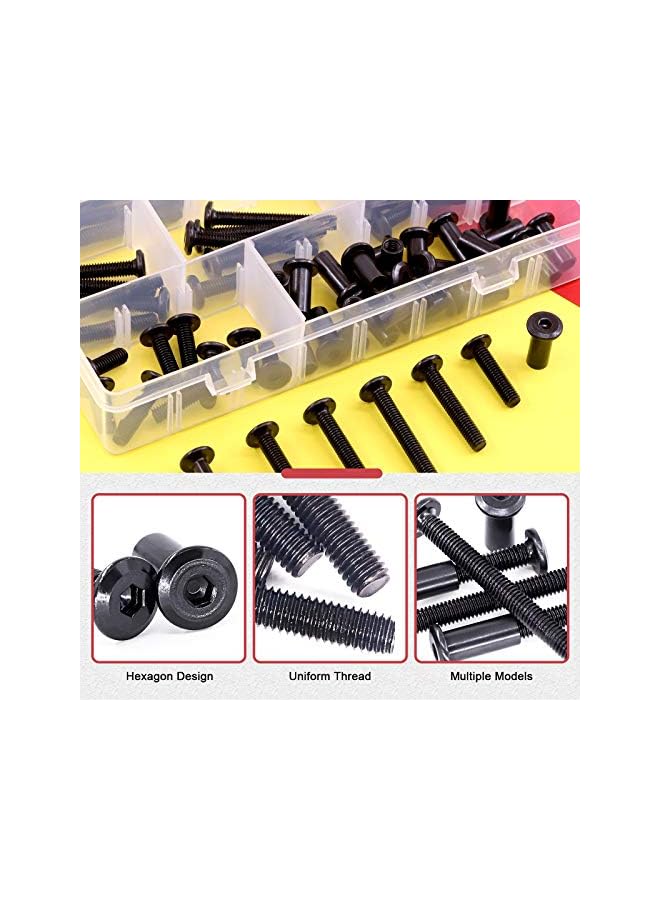 Hilitchi 84Pcs M6 Hex Drive Socket Cap Bolts Kit Countersunk Head Screws Bolts Dowel Barrel Nuts Crib Bolts Nuts Assortment Kit for Furniture Hardware Fitting (16/25/35/45/55/65/75mm) - Image 4
