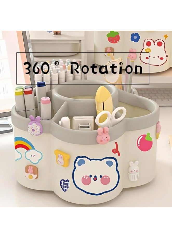 Arabest Pen Holder for Desk, 360°Rotating Pencil Pen Holder, Desk Pen Organizer with 6 Slots, Large-capacity Desk Organizer, Pencil Holder for Desk, Office, School, Home Use (Beige)  - Image 3