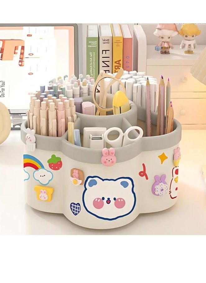 Arabest Pen Holder for Desk, 360°Rotating Pencil Pen Holder, Desk Pen Organizer with 6 Slots, Large-capacity Desk Organizer, Pencil Holder for Desk, Office, School, Home Use (Beige)  - Image 1