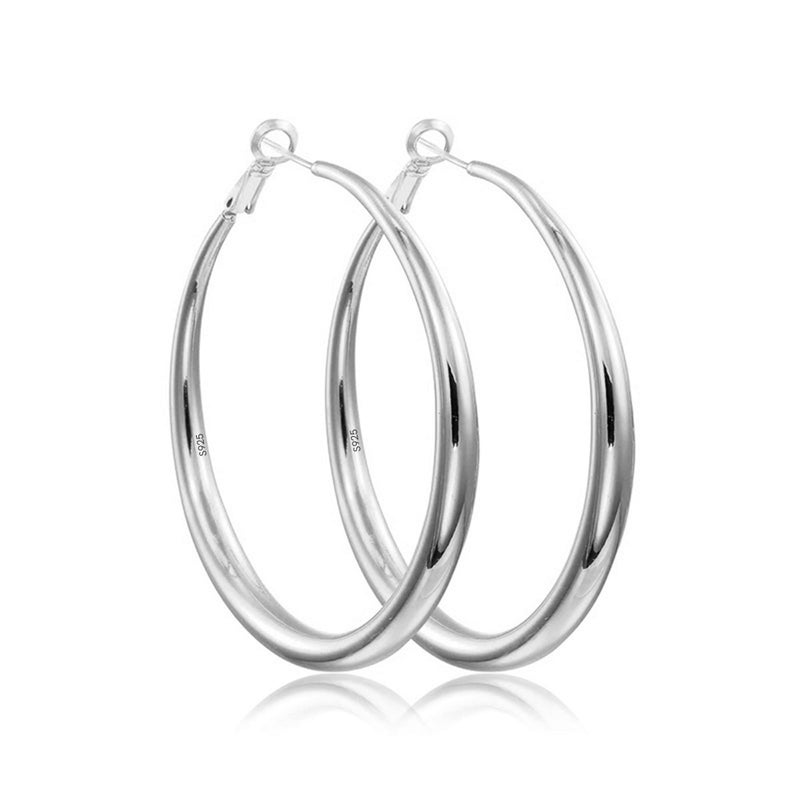 EXGOX Large Silver Hoop Earrings for Women Hypoallergenic Lightweight Chunky 925 Sterling Silver Hoop Earrings - Image 1