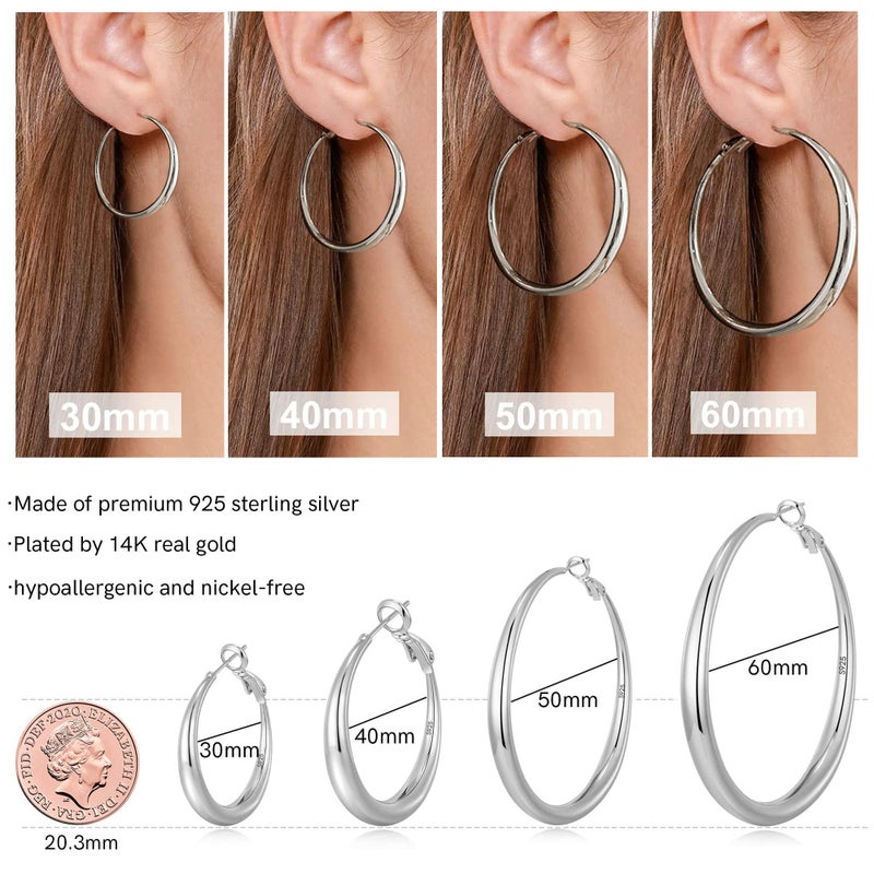EXGOX Large Silver Hoop Earrings for Women Hypoallergenic Lightweight Chunky 925 Sterling Silver Hoop Earrings - Image 2