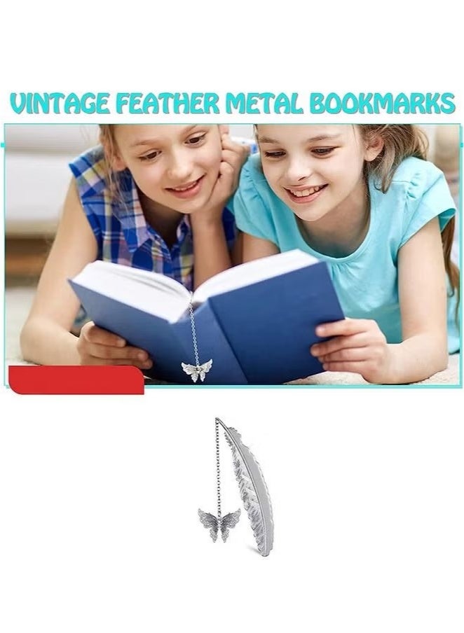 Ailily Feather Luminous Metal Bookmark, Vintage Handmade 3D Butterfly Pendant Book Markers, Retro Simple Creative Birthday Gifts (Silver)  - Image 5