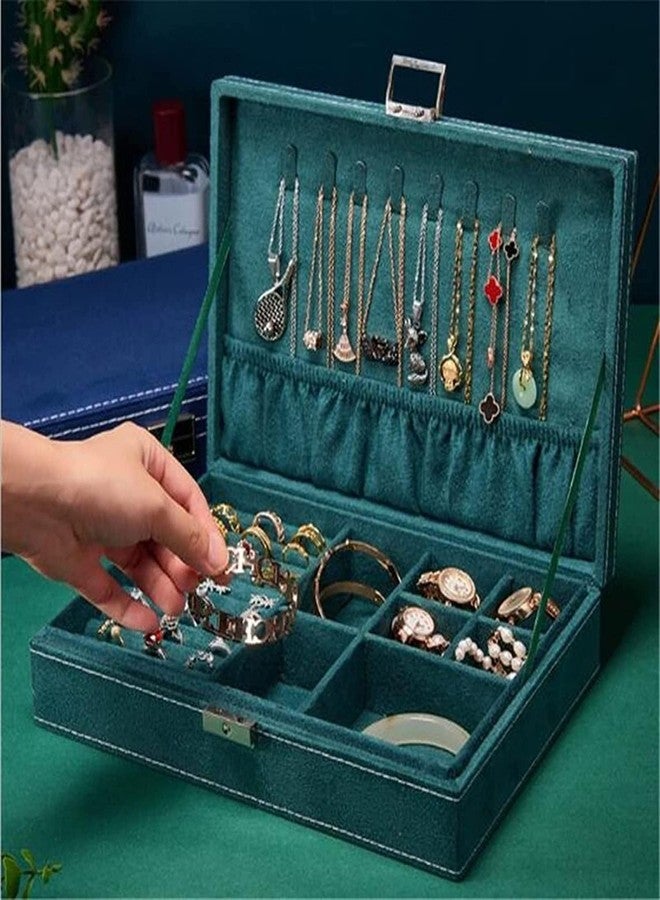 Rexmon Velvet Ring Earrings Jewelry Box - Display Storage Case with Lock for Earrings, Bracelets, Rings, Necklace, Watches (1 layer with Lock Green Box) - Image 3