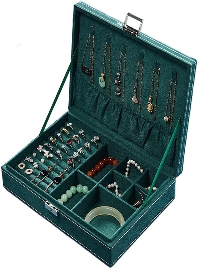 Rexmon Velvet Ring Earrings Jewelry Box - Display Storage Case with Lock for Earrings, Bracelets, Rings, Necklace, Watches (1 layer with Lock Green Box) - Image 1