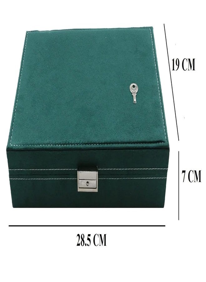 Rexmon Velvet Ring Earrings Jewelry Box - Display Storage Case with Lock for Earrings, Bracelets, Rings, Necklace, Watches (1 layer with Lock Green Box) - Image 5