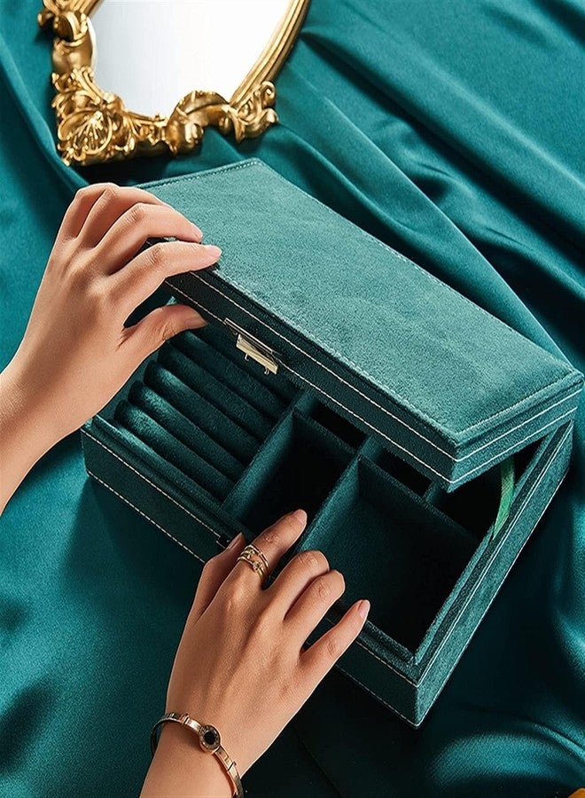 Rexmon Velvet Ring Earrings Jewelry Box - Display Storage Case with Lock for Earrings, Bracelets, Rings, Necklace, Watches (1 layer with Lock Green Box) - Image 4