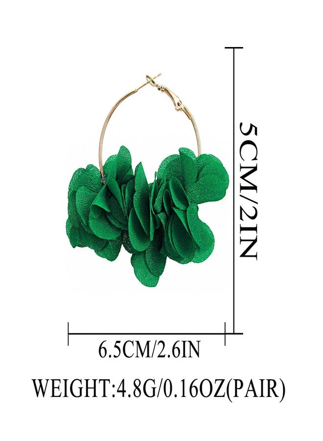 Aksod Large Earrings for Women Statement Green Floral Huggie Earrings Chic Camellia Earrings Hoop Vintage Earrings Jewlery for Women (Green) - Image 4