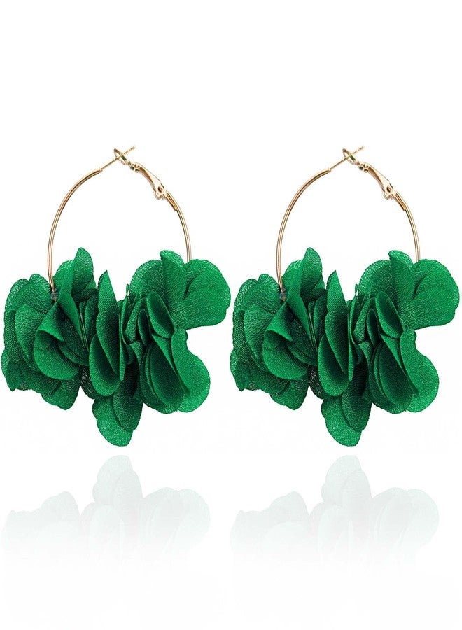Aksod Large Earrings for Women Statement Green Floral Huggie Earrings Chic Camellia Earrings Hoop Vintage Earrings Jewlery for Women (Green) - Image 1