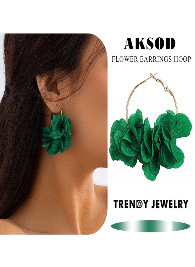 Aksod Large Earrings for Women Statement Green Floral Huggie Earrings Chic Camellia Earrings Hoop Vintage Earrings Jewlery for Women (Green) - Image 2