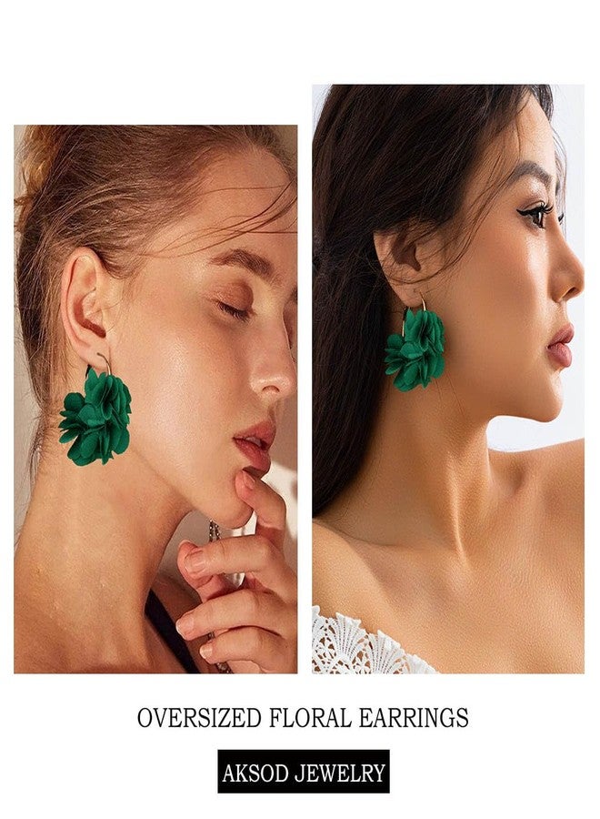 Aksod Large Earrings for Women Statement Green Floral Huggie Earrings Chic Camellia Earrings Hoop Vintage Earrings Jewlery for Women (Green) - Image 5