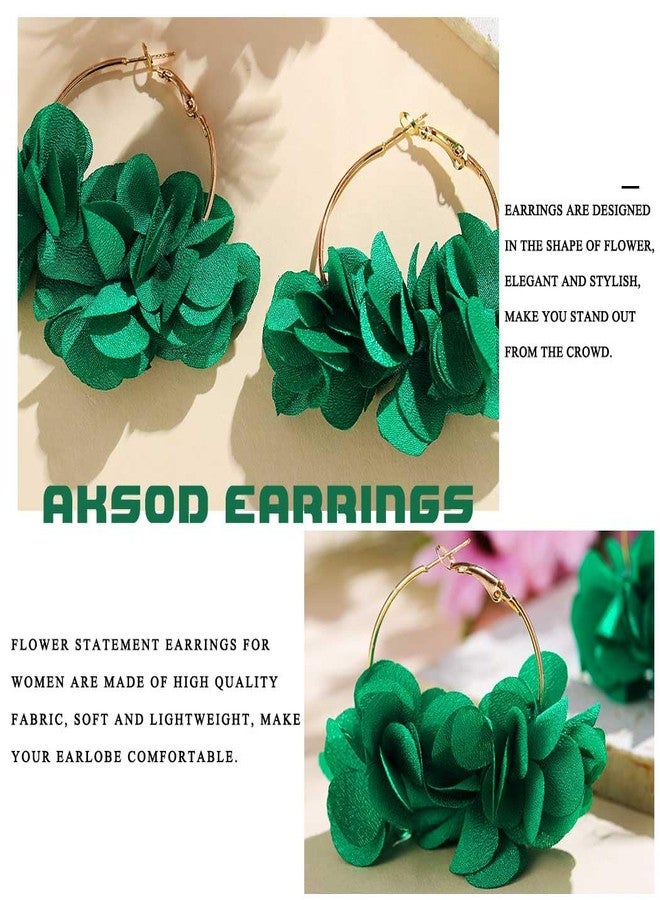 Aksod Large Earrings for Women Statement Green Floral Huggie Earrings Chic Camellia Earrings Hoop Vintage Earrings Jewlery for Women (Green) - Image 3