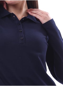 Andora Woman Solid Polo Shirt With Button Closure _ Navy  - Image 4