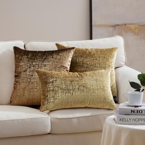 Phantoscope Pack of 2 Sparkling Velvet Decorative Solid Throw Decorative Pillow Cover Soft Gold Glitter Square Cushion Cover Pillowcase for Couch Bed and Chair, Gold, 18 x 18 inches, 45 x 45 cm - Image 4