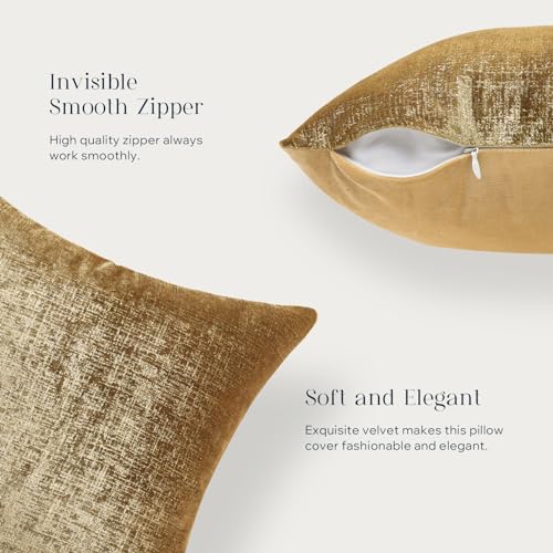 Phantoscope Pack of 2 Sparkling Velvet Decorative Solid Throw Decorative Pillow Cover Soft Gold Glitter Square Cushion Cover Pillowcase for Couch Bed and Chair, Gold, 18 x 18 inches, 45 x 45 cm - Image 3