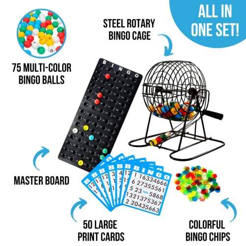 Regal Games Regal Bingo Deluxe Game Set for Adults and Kids - Includes 8 Inch Wheel Cage, 75 Balls, Master Board, 50 Cards and Colorful Chips - Fun Family Game Night - Image 2