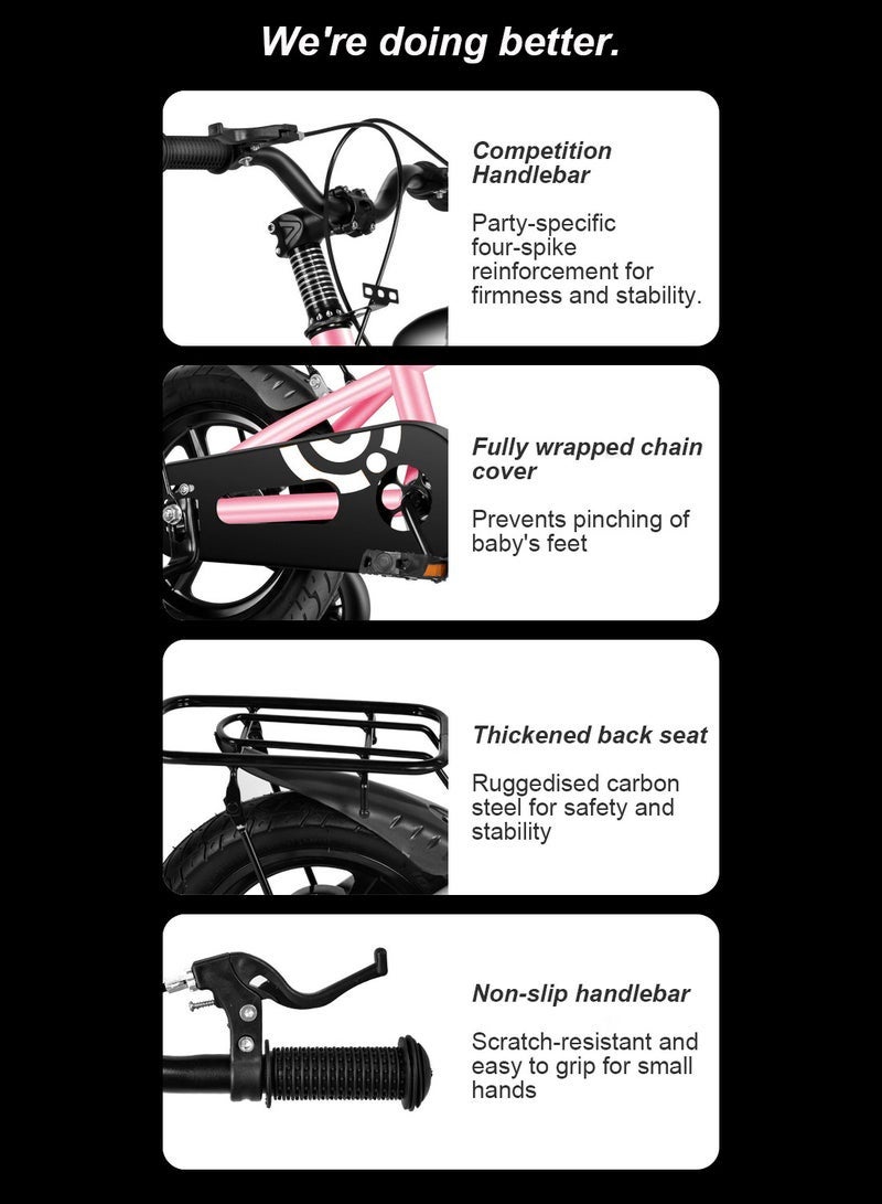 WeBloom 12 Inch Pink Kids Bicycle with LED HeadLight Spoked Wheels And Flashing Training Wheels High Carbon Steel Children's Bike for 2-5 Years Old Riding Adventures - Image 3