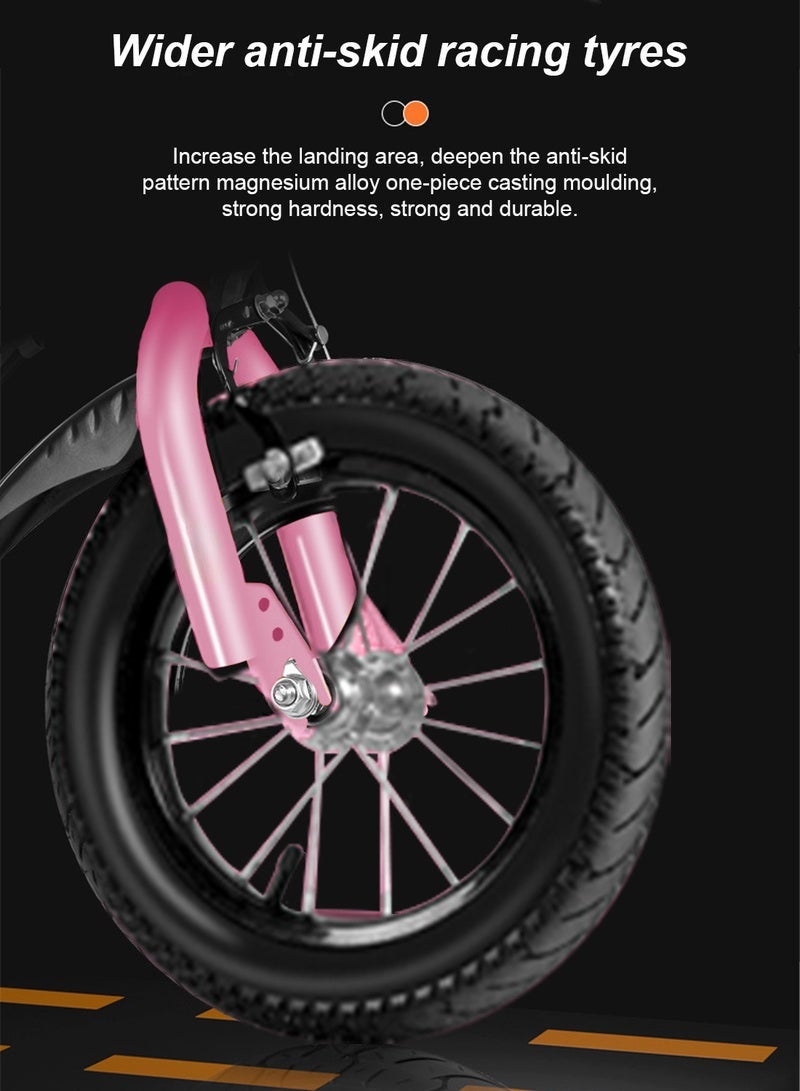 WeBloom 12 Inch Pink Kids Bicycle with LED HeadLight Spoked Wheels And Flashing Training Wheels High Carbon Steel Children's Bike for 2-5 Years Old Riding Adventures - Image 5