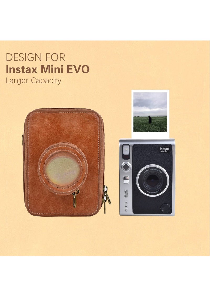 Captaintech Protective Case for Fujifilm Instax Mini EVO Camera Case, Retro PU Leather Protective Case for Mini EVO Instant Camera, High Capacity Cover with Removable Shoulder Strap, Vintage Brown - Image 3
