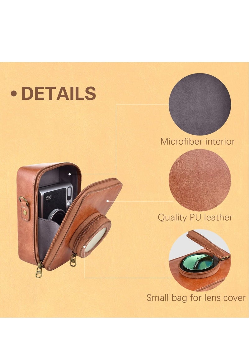 Captaintech Protective Case for Fujifilm Instax Mini EVO Camera Case, Retro PU Leather Protective Case for Mini EVO Instant Camera, High Capacity Cover with Removable Shoulder Strap, Vintage Brown - Image 4