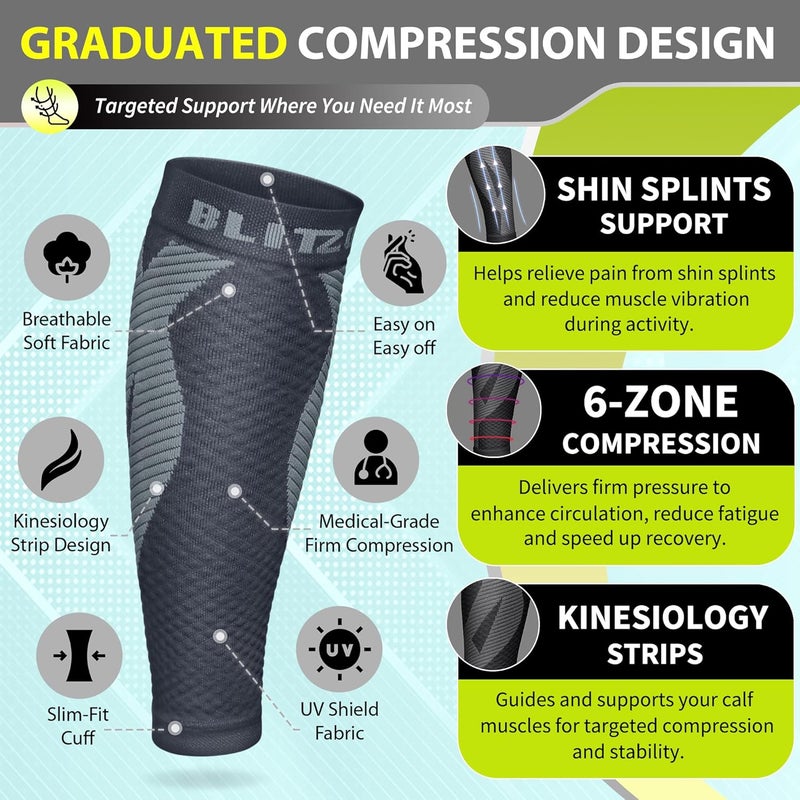 BLITZU Calf Sleeves (1 Pair) Power+ Compression Men and Women Performance Leg Guards. True Graduated Compression. Improves Circulation, Aids Muscle Recovery - Image 3