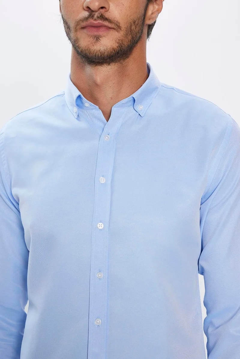 تودورس Men's Slim Fit Slim Fit Long Sleeve Cotton Easy Iron Blue Button Down Collar Shirt