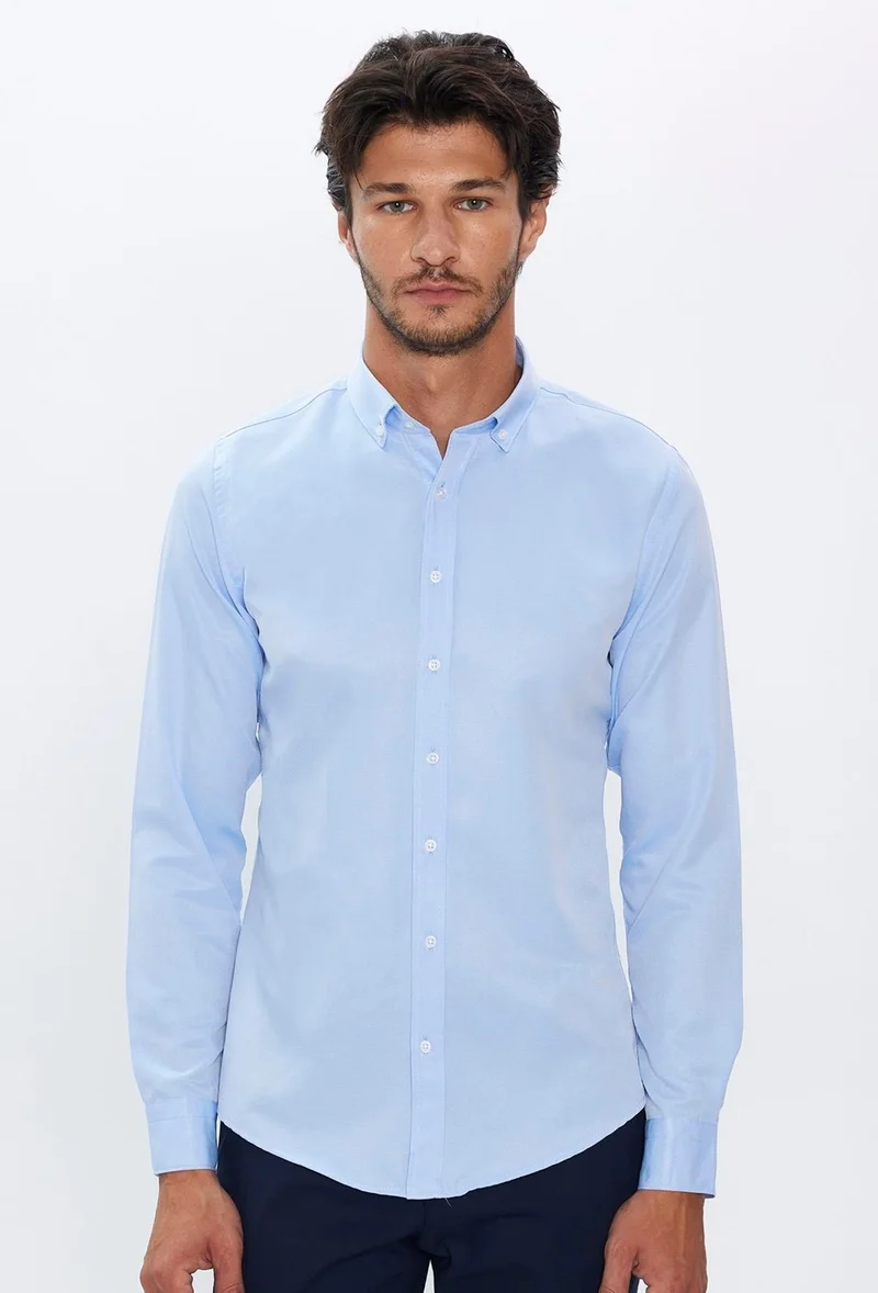 تودورس Men's Slim Fit Slim Fit Long Sleeve Cotton Easy Iron Blue Button Down Collar Shirt