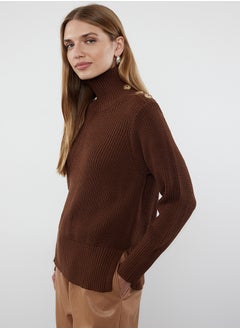 Brown Collar Button Detailed Soft Textured Knitwear Sweater TWOAW25KZ00123