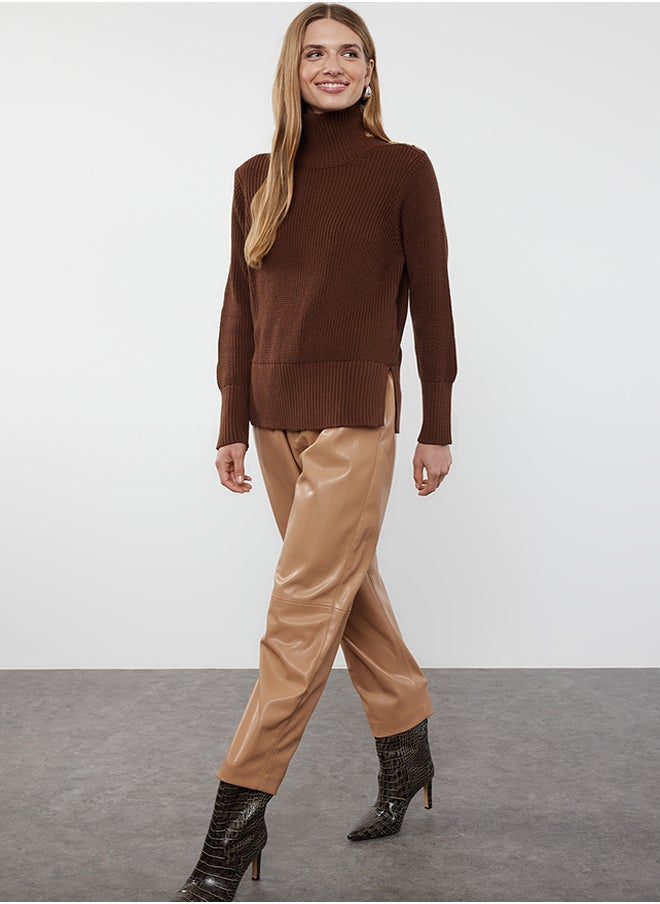 trendyol - Brown Collar Button Detailed Soft Textured Knitwear Sweater TWOAW25KZ00123 - Image 1