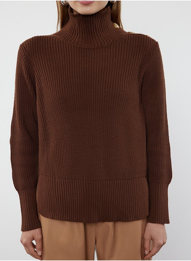 trendyol - Brown Collar Button Detailed Soft Textured Knitwear Sweater TWOAW25KZ00123 - Image 1