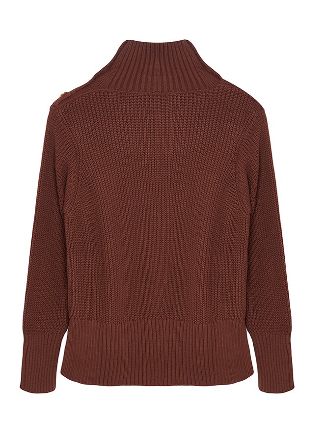 trendyol - Brown Collar Button Detailed Soft Textured Knitwear Sweater TWOAW25KZ00123 - Image 1