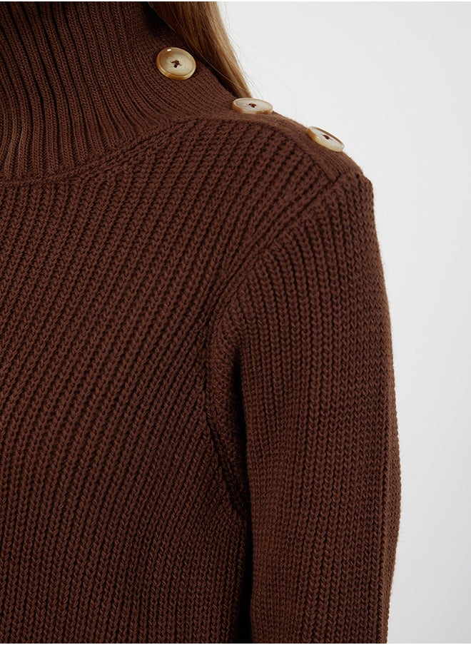 trendyol - Brown Collar Button Detailed Soft Textured Knitwear Sweater TWOAW25KZ00123 - Image 1